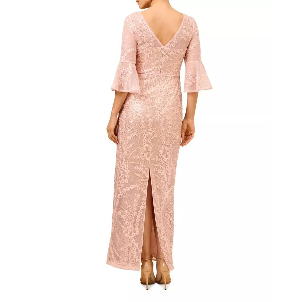 Wedding Guest Adrianna Papell Blush Sequin Lace Gown Size 6 Elegant Formal - Picture 4 of 9